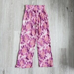 Twik Pants Wide Leg Pink Purple Tie Dye Wide Leg Size Large Boho Hippie EUC